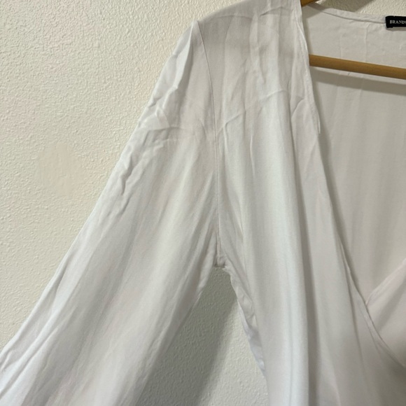 Brandy Melville Wrap Cropped Long Sleeve Top White Viscose-One Size - Picture 5 of 9